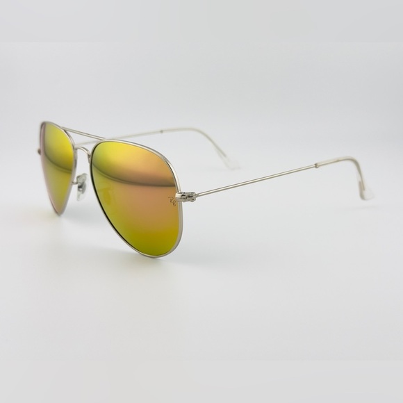 Ray-Ban Sunglasses Aviator Flash Lenses RB3035 Silver Frame Yellow/pink Lenses - Picture 4 of 12